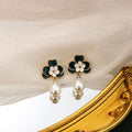 Navy and White Flower Pearl Look Teardrop Earrings view 3