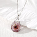 Silver Tone Teardrop Pressed Flower Resin Pendant Necklaces view 9