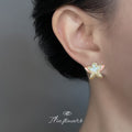 Gold Mother-Of-Pearl Swallow Pink Enamel Pave Stud Earrings view 2