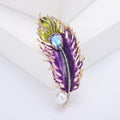 Colorful Crystal Feather Brooch with Pearl Accent Decorative Clothing Pin view 6
