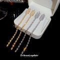 Crystal Leaf Extra Long Chain Tassel Stud Earrings view 4