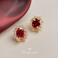 Wine Red Oval Crystal Butterfly Frame Stud Earrings Gold view 4