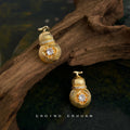 Gold Fluted Gourd Earrings Crystal Center Clip and Stud view 1