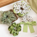 Polka Dot Bow Satin Sheer Green Scrunchies Four Hair Styles view 3