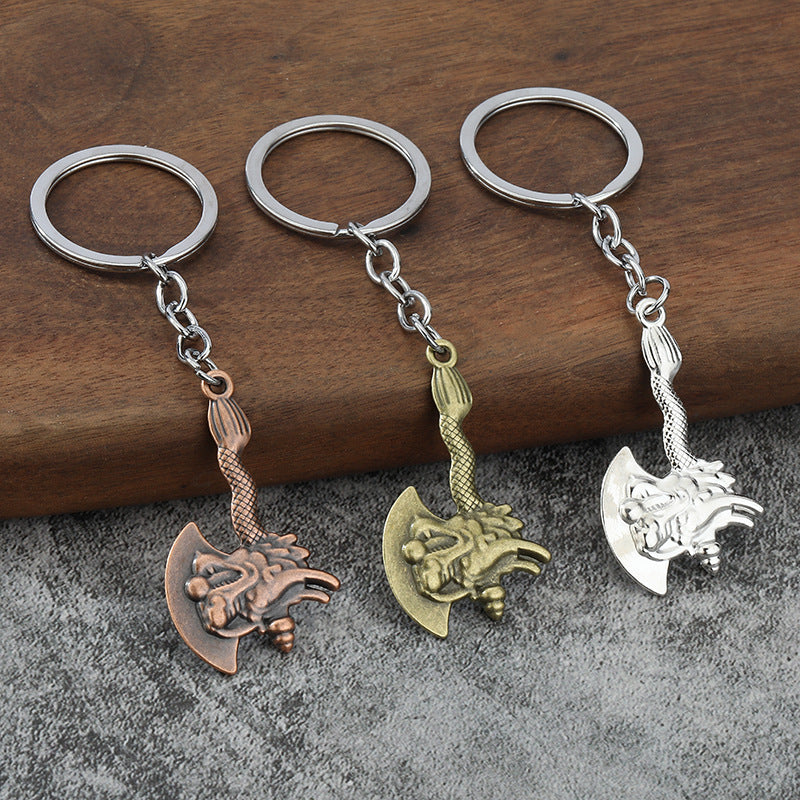 Retro Dragon Axe Alloy Keychain Bag Charm Car Key Ring