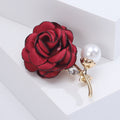 Fabric Rose Brooch Pearl Bud Gold Stem Burgundy Pink view 4