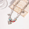 Silver Chain Heart Charm Necklace Multicolor Seed Beads view 3