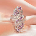 Silver Open Wing Petal CZ Ring Purple White Red Blue view 1