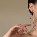 Gold Tone Multicolor Crystal Long Tassel Stud Earrings view 3