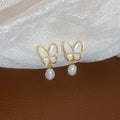 Butterfly and Pearl Drop Ear Clips in Gold and Silver view 7