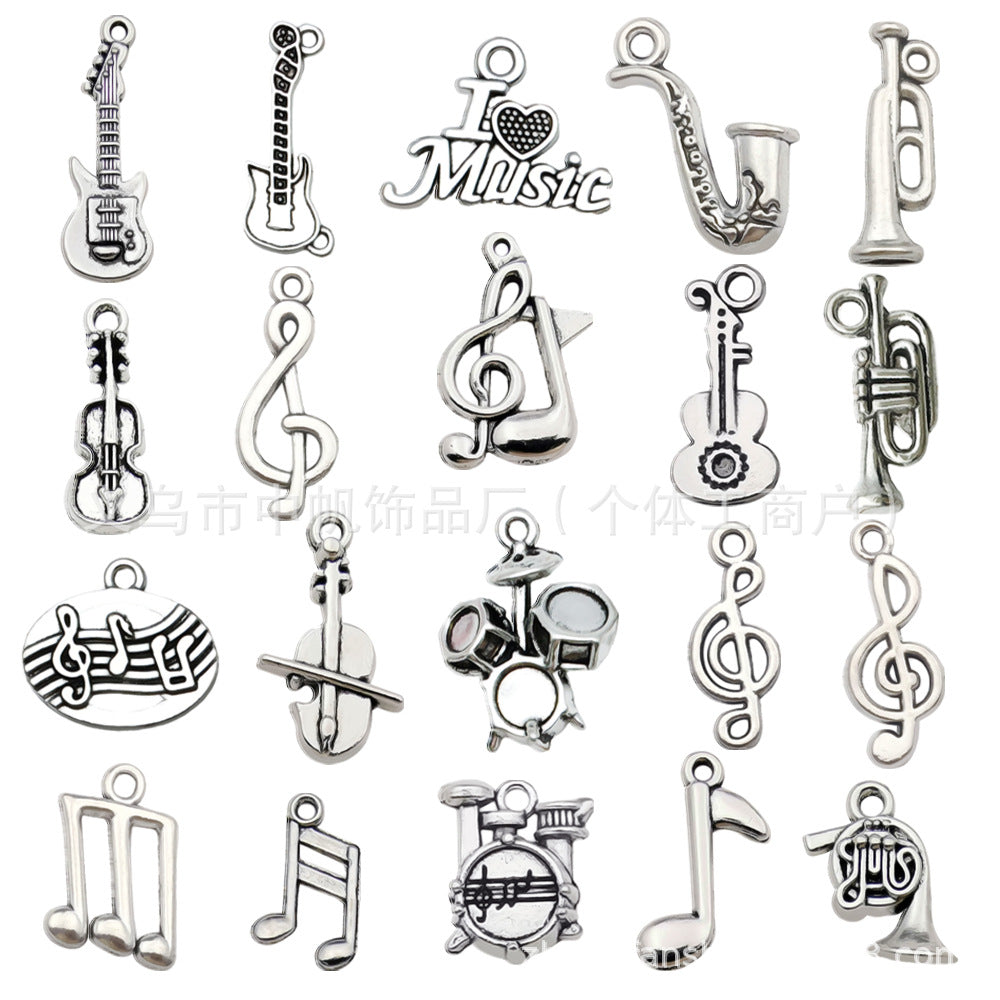 Antique Silver Zinc Alloy Musical Instrument Charm Pendants for DIY Necklace Bracelet Keychain