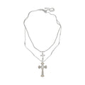 Silver Tone Layered Crystal Cross Pendant Necklace Set view 5