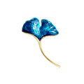 Aqua Blue Ginkgo Leaf Two Designs Metal Brooch Pin view 1