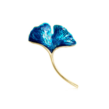 Aqua Blue Ginkgo Leaf Two Designs Metal Brooch Pin