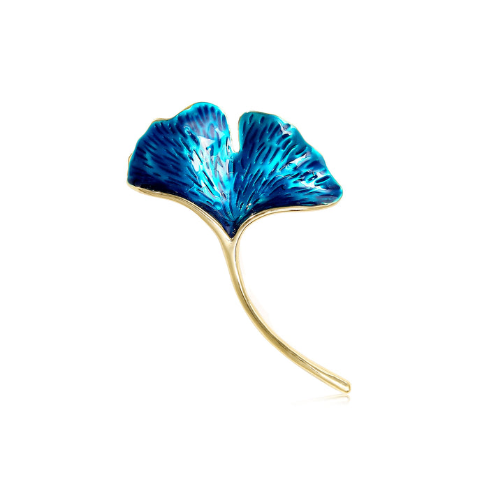 Aqua Blue Ginkgo Leaf Two Designs Metal Brooch Pin