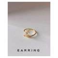 Gold Tone Clear Stone Butterfly And Curved Leaf Open Adjustable Ring view 1