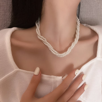 Multi Strand Pearl Necklaces White Gold Champagne Three Styles