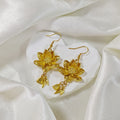 Gold Tone Double Lotus Flower Drop Earrings with Stainless Hooks view 1