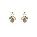 Gold Tone Green Leaf Pink Flower And White Pearl Stud Earrings view 5
