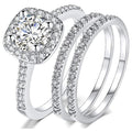 Round Solitaire Halo Three-Ring Set In Polished Silver Tone view 1