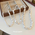 White Irregular Baroque Pearl Strand Necklace Gold Clasp view 3