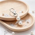 Pearl Bead Angel Keychain Silver Lobster Clasp Wings view 3