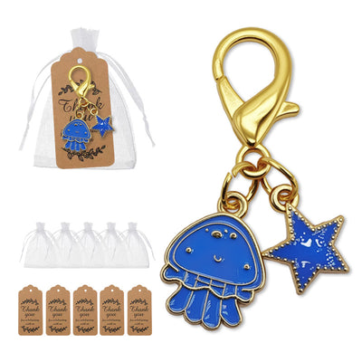 Blue jellyfish and starfish keychain with packaging