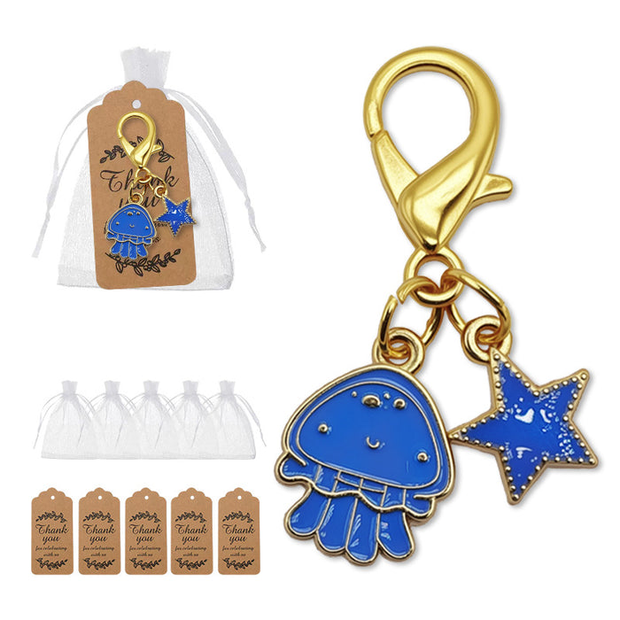 Blue Jellyfish Starfish Enamel Dual Charm Keychain