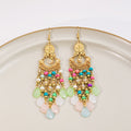 Green Multicolor and White Gold Chandelier Earrings view 3