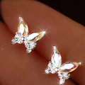 Silver AB Iridescent Butterfly Crystal Stud Earrings view 3