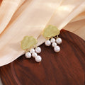 Gold Textured Cloud Stud Earrings with Pearl Raindrop Drops view 6