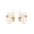 White Butterfly And Pearl Stud Earrings with Crystal Accents view 5
