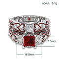 Colored Square Stone Ring Pair with Scroll Pattern Bands view 4