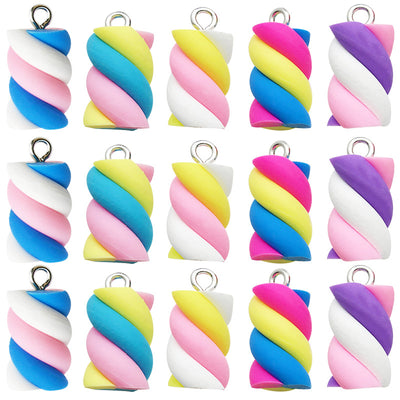 Multicolor assorted shape charms arranged on a light background