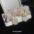 Crystal Petal Flower Stud Earrings With Faux Pearl Centers view 1