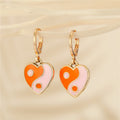Gold Tone Enamel Yin Yang Heart Huggie Drop Earrings in Five Colors view 3