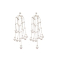 Silver Tone Pearl Tassel Statement Drop Earrings Fashion Jewelry view 5