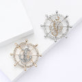 Crystal Ship Wheel Brooch in Silver and Gold Tones view 1