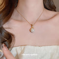 Round Pearl Pendant Necklace in Open Circular Gold Tone Frame view 3