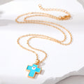 Gold Tone Cross Evil Eye Pendant Necklaces in Four Colors view 2