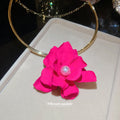 Gold Tone Vivid Pink Flower Statement Collar Necklace view 4