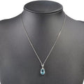 Silver Tone Sea Blue Faceted Oval CZ Pendant Necklace view 3