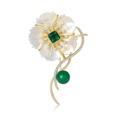 White Shell Flower Brooch shown alone on a light background