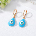 Gold Tone Colorful Teardrop Evil Eye Huggie Drop Earrings view 3