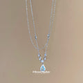 Silver Blue Teardrop Pendant or Plain Chain Necklace Pair view 4