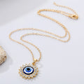 Gold Tone Crystal Sun Blue Evil Eye Pendant Necklaces in Two Designs view 5
