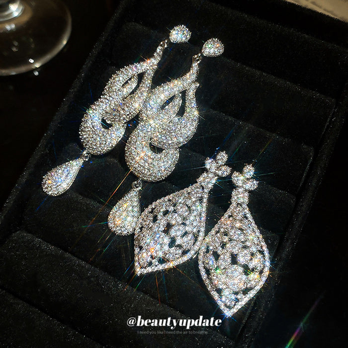 Crystal Openwork Drop Earrings in Two Silver Tone Shapes