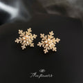 Gold Snowflake Flower Stud Earrings Champagne Center Stones view 3