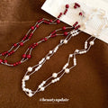 Red or White Beaded Long Necklace With Gold Tone Links view 2