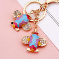 Multicolor Jeweled Mini Airplane Keychain with Gold Tone Hardware view 1